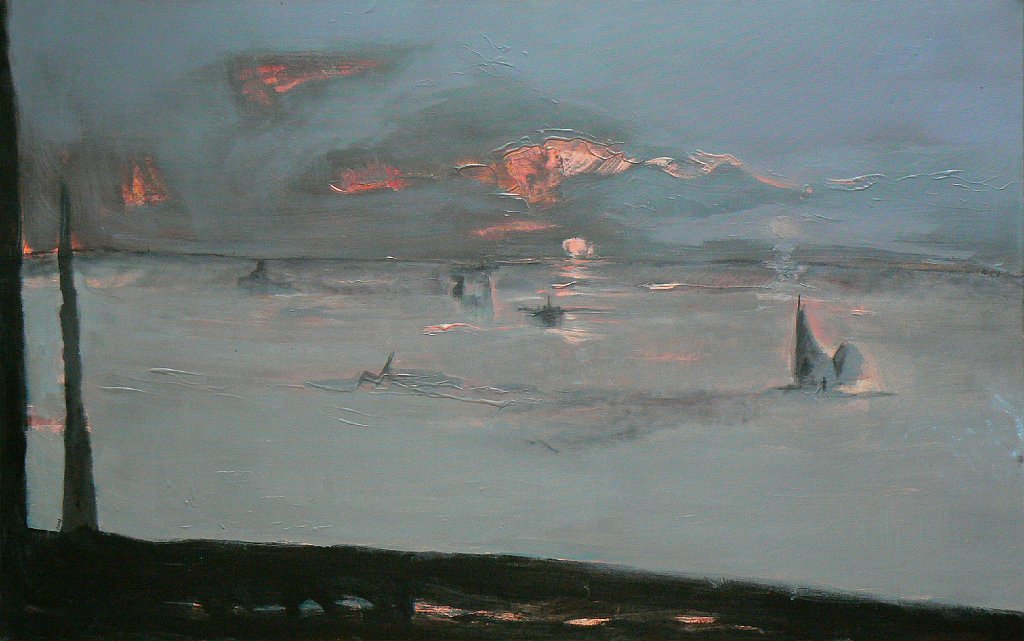 Rivage au coucher - 50M - huile sur toile